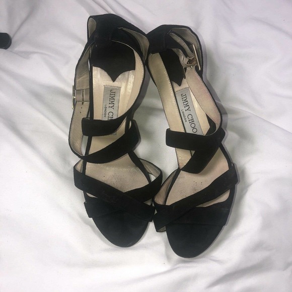 Jimmy Choo Lottie Black Heels Open Toe Size 39.5 - Picture 3 of 10